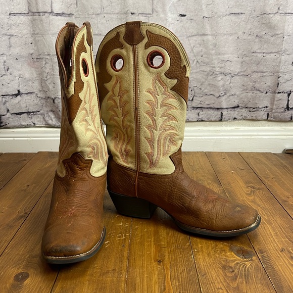 Tony lama ivory and tan square toe western cowboy boots size 4.5D - Picture 1 of 10